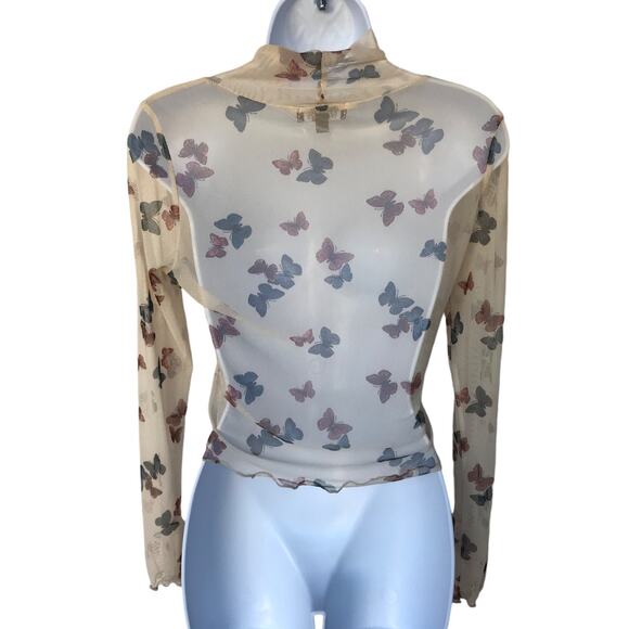 La La Land Creative Co Butterflies Cropped Mesh Top with Lettuce Hems size M - Picture 7 of 8